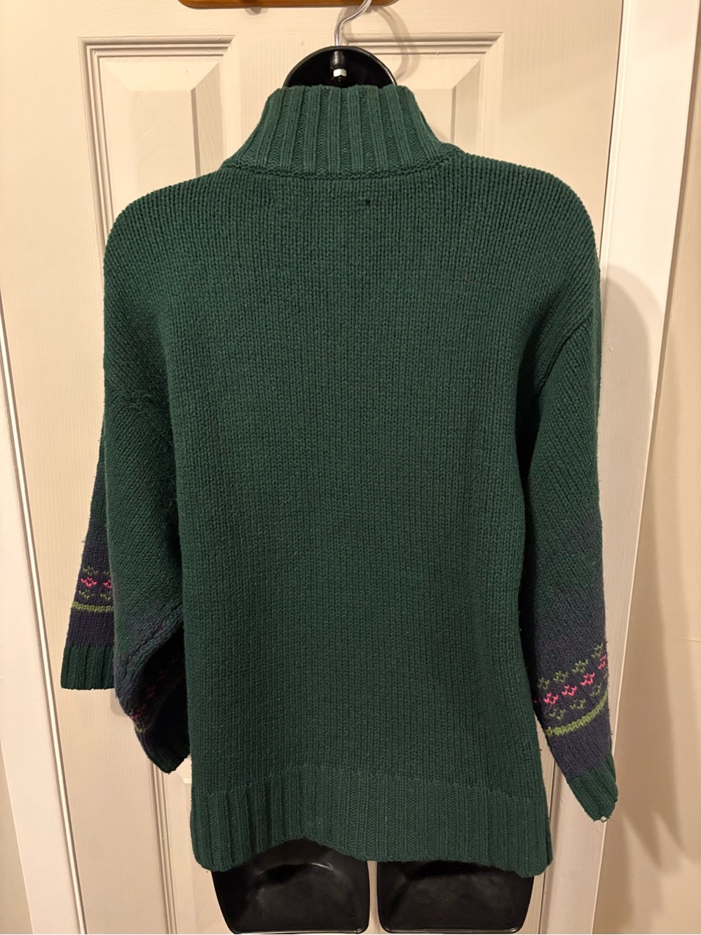 Vtg 90s Old Navy Fair Isle Full Zip Cardigan Sweater Bell Sleeves Green - Picture 4 of 5